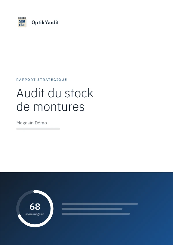 Exemple de couverture du rapport stratégique, en démonstration : « Magasin Démo », note fictive.